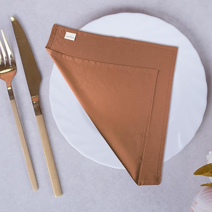 Urban Villa Fall Cloth Napkins Rust Color Dinner Napkins Set of 12 20''x20'' 100% Cotton Slub Absorbent Harvest Napkins Washable ReusableThanks Giving Dinner Napkins