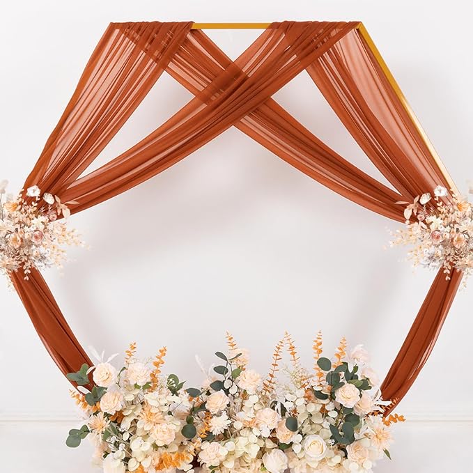 MLMC Terracotta Wedding Arch Draping Fabric 2 Panels 29" x 20 FT Extra Long Gauze Drapes Sheer Backdrop Curtains 6.6 Yards Outdoor Drapery Panels for Wedding Ceremony Party Ceiling Decoration