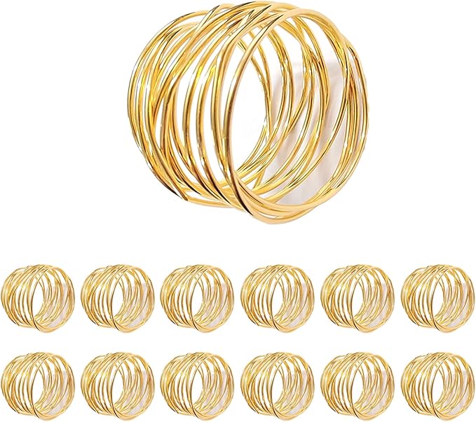 Gold Napkin Rings - 12 PCS Metal Napkin Rings(Twisted Wire) Napkin Holders Buckles for Family Dinner, Wedding, Party,Table Decorations