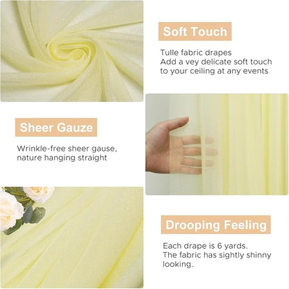 Wokceer Beige Wedding Arch Draping Fabric Backdrop 3 Panels 28.7" X 20FT Sheer Drapes Fabric for Wedding Arbor Ceremony Party