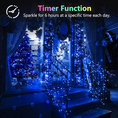 2 Pack Each 33Ft 100LED Battery Operated Fairy Lights with Remote, Waterproof Battery Christmas Twinkle Light with Timer, String Lights for Bedroom Christmas Decorations (Blue)