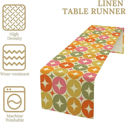 Mid Century Table Runner, Flag Retro Atomic Starburst 1950s Abstract Geometric Space Tabletop Decoration for Home Kitchen Restaurant Table Flag 13x108 Inch