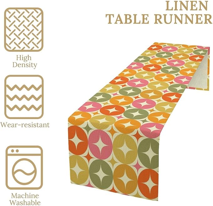 Mid Century Table Runner, Flag Retro Atomic Starburst 1950s Abstract Geometric Space Tabletop Decoration for Home Kitchen Restaurant Table Flag 13x120 Inch