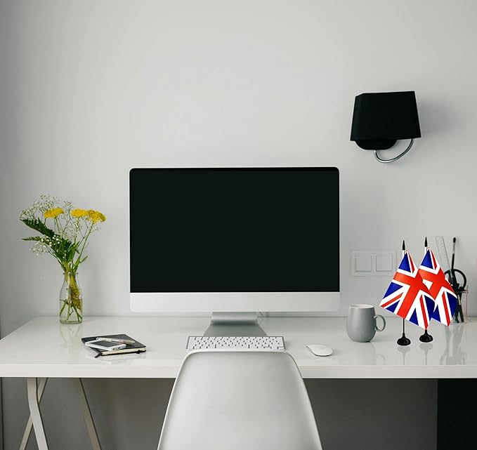 UK Britain Desk Flag, 12 Pack British Table Office Flag with Black Solid Pole and Stand Base, International Country Flag, Festival Celebration, Classroom Meeting Desktop Decor (UK)
