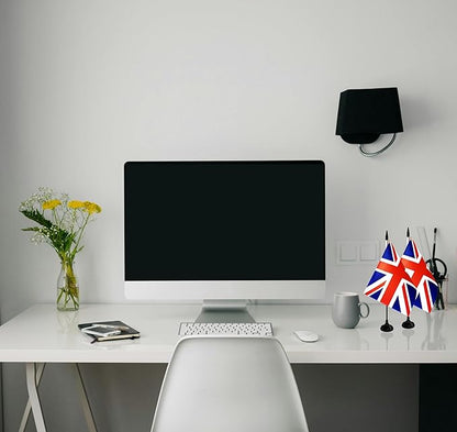 UK Britain Desk Flag, 12 Pack British Table Office Flag with Black Solid Pole and Stand Base, International Country Flag, Festival Celebration, Classroom Meeting Desktop Decor (UK)