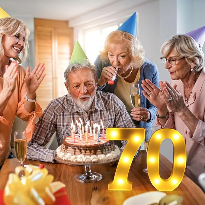 70th Birthday Decorations for Women Men,Happy 70 Birthday Decorations for Centerpieces Table,70 Light Up Numbers Sign Led for Party Backdrop Wall Decor for 70s Party Decoration