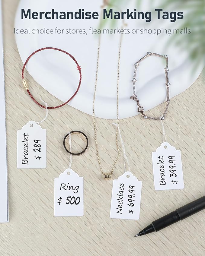 Uniclife 200 Pcs Price Tags 1.8 Inch Writable Price Labels White Price Display Tag for Pricing Clothing Jewelry Gifts Blank Hang Tag Merchandise White Marking Tags with Strings, 1.8" x 1.05"