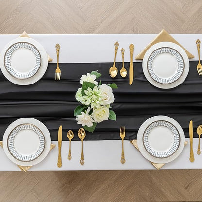 6Pack 9ft Chiffon Table Runner 14x108 Inch Sheer Romantic Table Runner for Wedding Birthday Party Bridal Shower Outdoor Decoration-Black