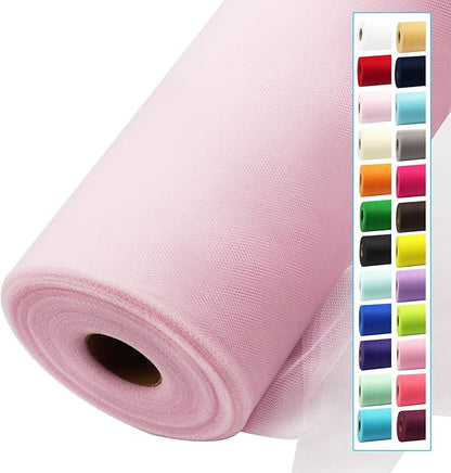 Light Pink Tulle Fabric Rolls 54 Inch by 40 Yards Tulle Bolt Spool for Wedding Decorations DIY Tutu Baby Shower Table Skirt Ceiling Decor Birthday Party Craft Supplies