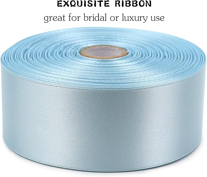 Sky Blue Solid Satin Ribbon 1-1/2 Inch 50 Yards Solid Polyester Fabric Ribbon for Gift Wrapping Wedding Christmas Baby Shower Birthday Party Decoration Handmade Immortal Flower Craft
