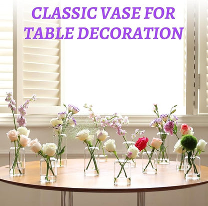 Bud Vases in Bulk Set of 12, Glass Small Vases for Flowers, Modern Cylinder Flower Vases for Wedding Centerpiece, Living Room Decorative, Home Decor