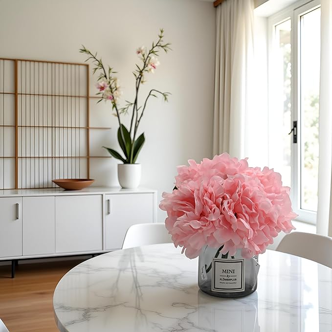 LADADA Artificial Peony and Glass vase Decoration, Used for Dining Table, Kitchen Decoration(Light Purple)