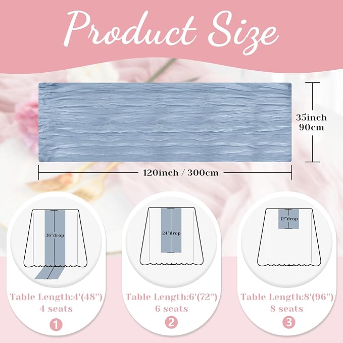 Blue Table Runner, 10Ft 120in Cheesecloth Table Runner, Gauze Rustic Cheese Cloth Table Runners for Wedding, Party, Baby & Bridal Shower, Boho Table Runners for Christmas Thanksgiving Halloween Easter