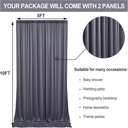 10 ft x 10 ft Wrinkle Free Charcoal Backdrop Curtain for Parties, Dark Grey Polyester Photo Backdrop Drapes for Baby Shower Wedding Engagement Birthday Party Backdrop Stand,5ft x 10ft 2 Panels
