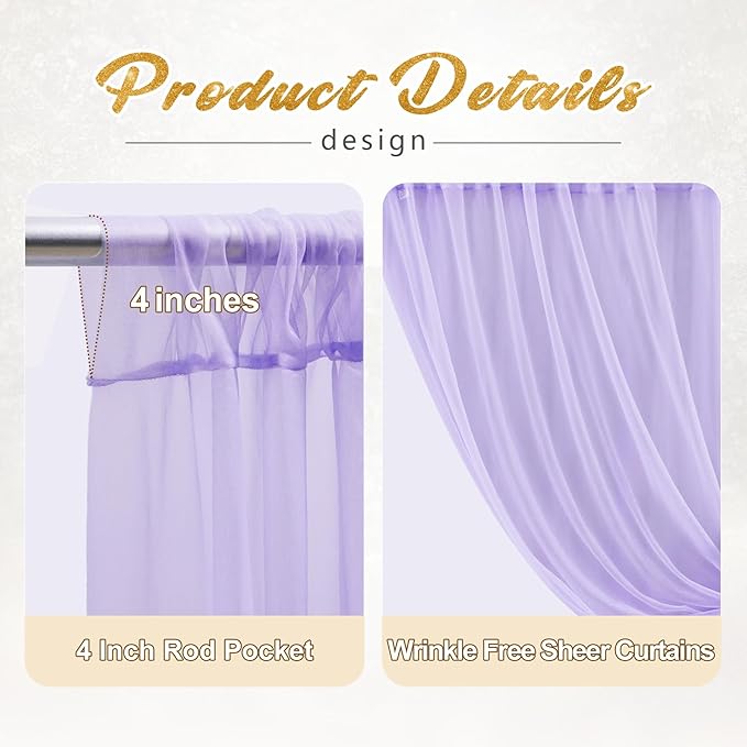 10x10ft Purple Tulle Backdrop Curtain with Lights String for Parites, Sheer Photo Backdrop Curtains with Lights for Wedding Backdrop Ceremony Reception Bridal Shower Baby Shower Birthday Party