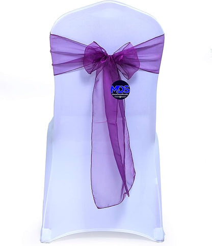MDS Pack of 50 PCS Organza Chair Sashes Wider Dining Chair Bows Ribbon Tie Back for Wedding Party Birthday Bridal Shower Reception Event Banquet Home Chair Cover Decoration - Dark Purple