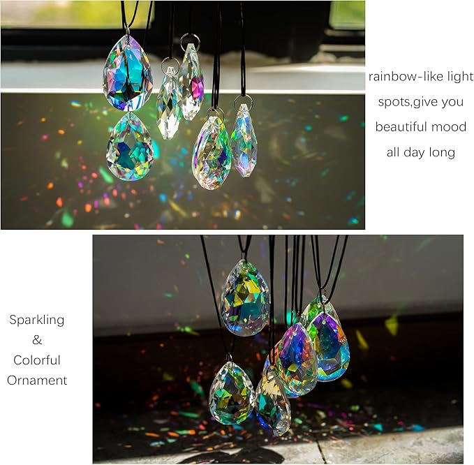 12 Pieces 50mm Crystal Prisms Chandelier Colorful Bauhinia Ornament Pendants Rainbow Maker Hanging Prisms for Wedding Party Tree Garlands Decoration DIY Jewelry