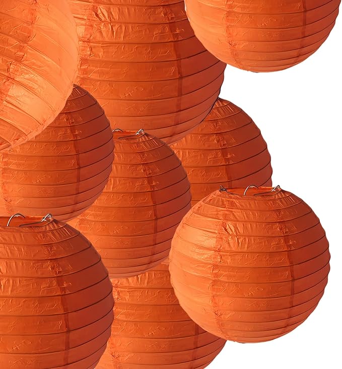 Orange Paper Lanterns Decorative 10pcs Party Hanging Decorations for Halloween Thanksgiving Birthday Baby Shower Graduation Fall Themed Decor Chinese Paper Lanterns DIY Activities