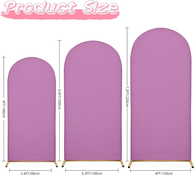 Wedding Arch Covers Arch Backdrop Cover Arch Stand Covers 7.2FT 6.6FT 6FT Set of 3 Arch Cover Spandex Fabric Stretchy Backdrop for Wedding Birthday Party Decoration Baby Shower (Lilac)