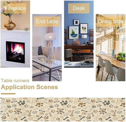 Dog Paw Table Runner,Kids Teens Cute Pet Animal Footprint Theme Pattern Print Tablecloth Burlap for Hotel Indoors Outdoor Dining Room Kitchen Home Decor,W13X L90 in