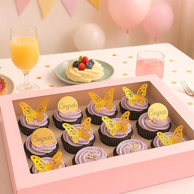 VGOODALL 12 Count Cupcake Boxes, 6PCS 13.2x9.8x4Inches Pink Cupcake Container with Window Boxes Holding 72 Pastry Box for Birthday Holiday Party Bakery Supplies