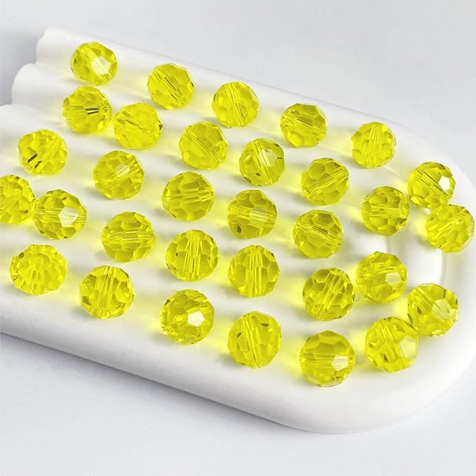 100 PCS 8mm Crystal Glass Beads Round Multiple Faceted Loose Spacer Glass Beads for DIY Handcrafte Bracelet Necklace Earring Jewelry Making(Lemon Yellow)