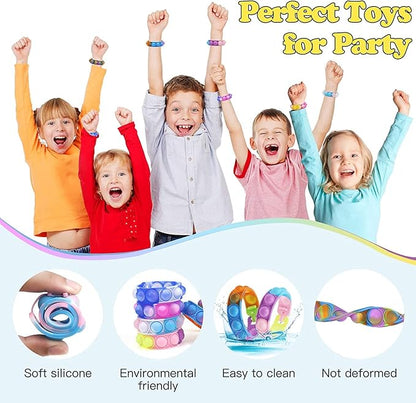 15Pcs Pop Bracelet, Party Favors for Kid, Pop Wrist Strap Fidget Toys Pack,Fidget Toys for Girils Boys, as Gifts for Easter Chrismas,Classroom Prizes for Students