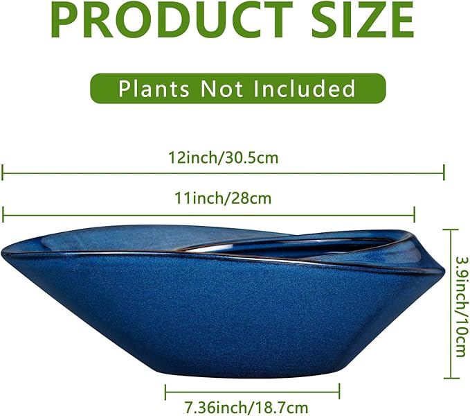 Bonsai Tree Pot - Ceramic Planter Pot with Drainage Hole 12 Inch Bonsai Pots Decorative Orchid Succulent Plant Pots for Indoor Outdoor Plants Blue
