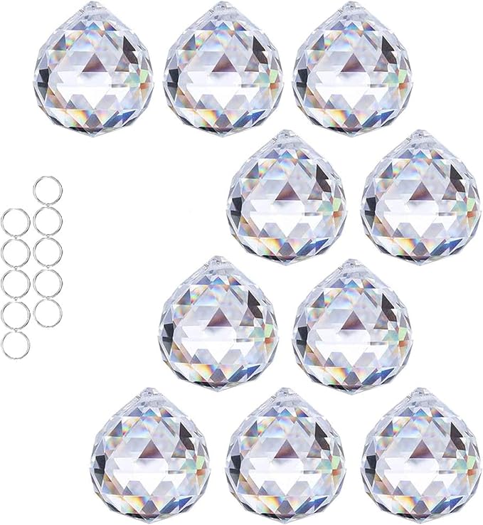 40mm 10Pack Crystal Ball Prism 1.57 Inch Decorative Ball for Chandelier Window Suncatcher Rainbow Maker