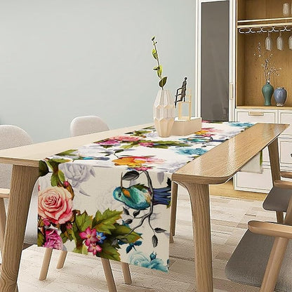 Hummingbird Table Runner,Vintage Floral Country Style Table Cloth Home Kitchen Restaurant Party Decoration 13x60 Inch