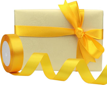 Yellow Solid Satin Ribbon 1 Inch 25 Yards Solid Polyester Fabric Ribbon for Gift Wrapping Wedding Christmas Baby Shower Birthday Party Decoration Handmade Immortal Flower Craft