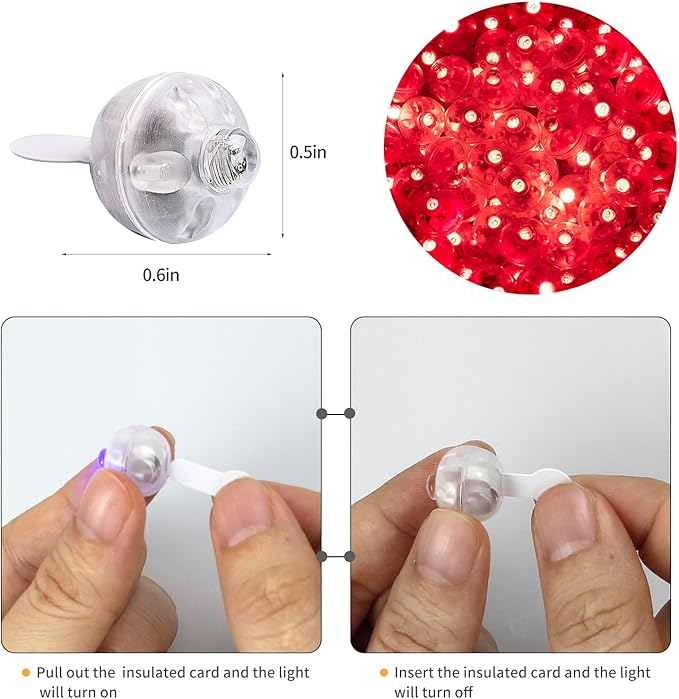 Aogist 200pcs Red Balloon Light,Long Standby Time Waterproof Mini Ball Light,Round LED Flash Lamp for Paper Lantern Balloon Party,Wedding,Birthday,Festival,New Year and Christmas Decorative