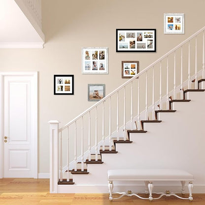 12x22 Picture Frame Set of 2, Black with Glass Collage Frame, Display Eight Opening 4x6 Photos With Mat or 12 x 22 Newspaper Without Mat - Horizontal or Vertical Wall Mounting