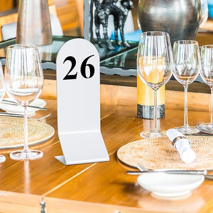 Remerry 50 Pcs Table Numbers 1-50 Acrylic Double Sided Number Cards Acrylic Tent Table Holders Tent Cards Wedding for Restaurant, 2.36 x 6.3 Inch (White)