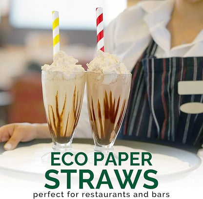 [10mm Wide] 8.5 inch Colossal Paper Straws for Smoothie & Milkshake - Colorful Stripes (Pack of 100)