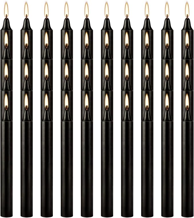 4 Inch, 40 Pack, Unscented, Dripless Taper Candles, Black, Smokeless Candles for Holidays, Wedding Ceremonies, Parties, Shabbat, 1.5 Hours