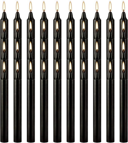 4 Inch, 40 Pack, Unscented, Dripless Taper Candles, Black, Smokeless Candles for Holidays, Wedding Ceremonies, Parties, Shabbat, 1.5 Hours