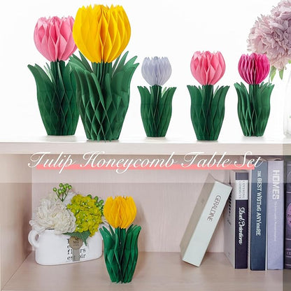 SUNBEAUTY 8 PCS Flower Honeycomb Decor Tulips Table Centerpieces Spring Decor for Home Office