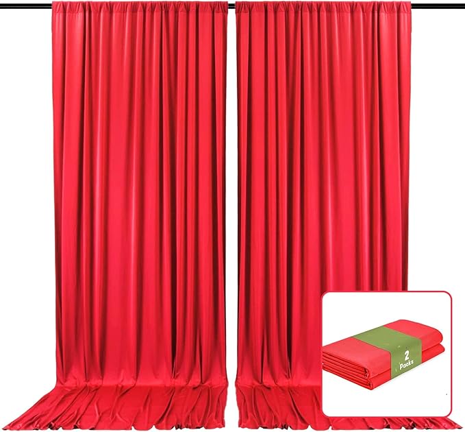 2 Panels Red Backdrop Curtain, 10 x 7 Feet Background Curtains for Parties, Weddings, Baby Showers, Bachelorette Halloween, Christmas Birthday Party Photoshoot Backdrop Curtains Decorations
