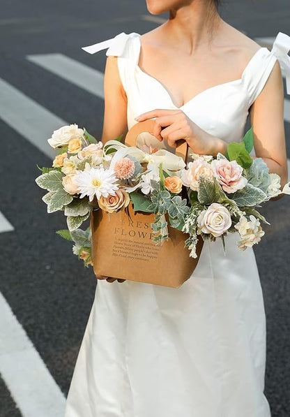 Serra Flora Artificial Flowers Rose 32pcs Silk Mix Peony Daisy Hydrangea Fake Flowers for DIY Wedding Bouquets Combo Centerpieces Arrangements Party Bridal Baby Shower Home Decorations