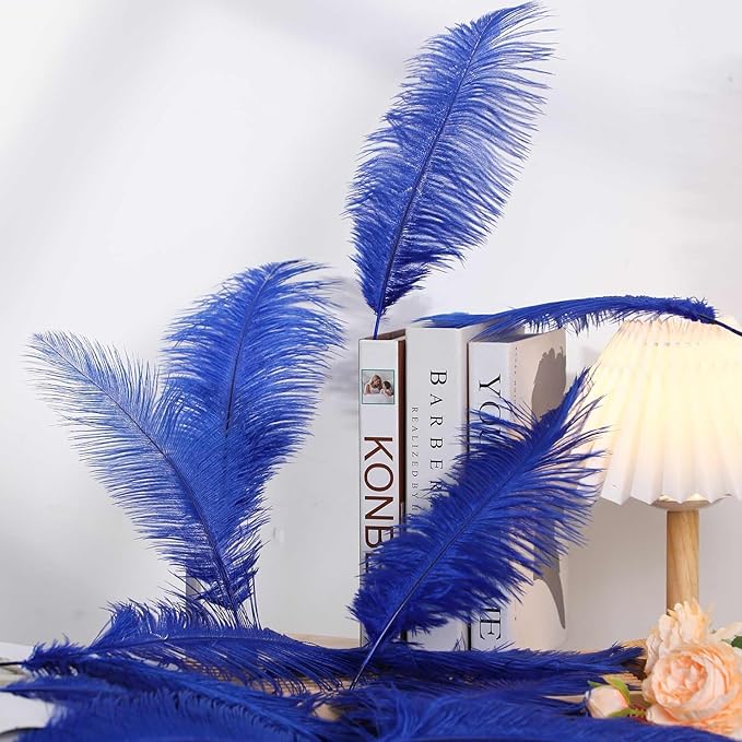 YAKRUNA 30PCS Royal Blue Ostrich Feathers Bulk 12-14 Inches for Centerpieces for Wedding Birthday Gatsby Party, Decorative Plumes for Vase & Table & Christmas Tree Decor (30-35cm, Blue)