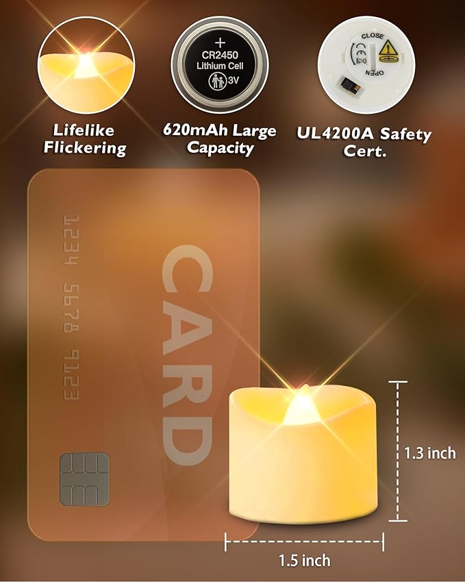 Homemory 24pcs Remote Timer LED Tea Lights Candles, 400+Hours Flickering Flameless Battery Operated Votive Candles for Tabletop Lighting, Centerpieces Decor, Holiday Decor