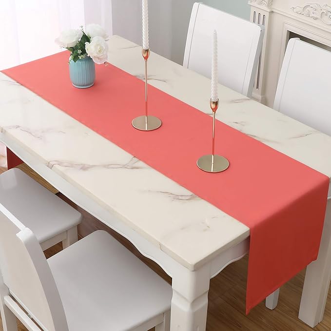 DUALIFE Coral Table Runner 14x72 Inch Solid Color Thick Polyester Decorative Cloth Handcrafted for Wedding Party Birthday Graduations Hotel Restaurant Banquet Catering Services Event 1 Piece