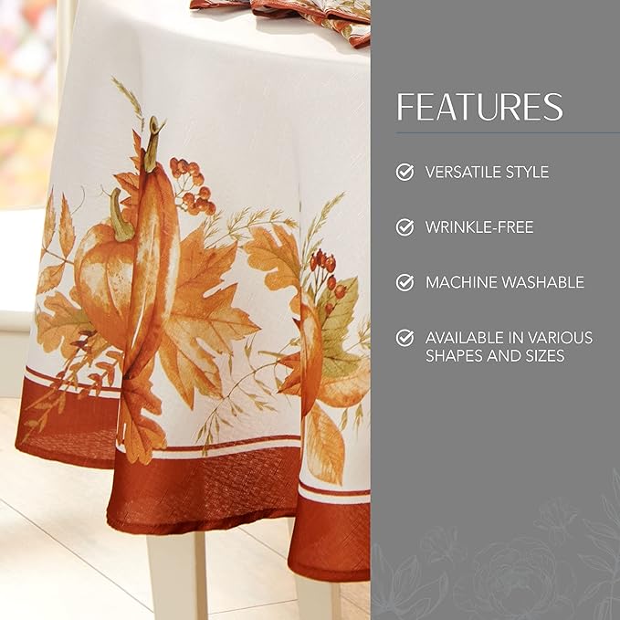 Elrene Home Fashions Autumn Pumpkin Grove Wrinkle Resistant Tablecloth, 70" Round, Multi Color