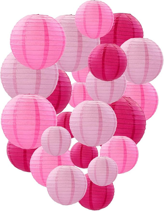 Pink Paper Lanterns Decorative, Chinese/Japanese Hanging Round Paper Lanterns Decorations for Wedding, Bridal/Baby Shower, Valentine's Day, Gender Reveal (12 PCS)