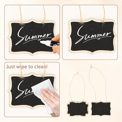 24 Pack Mini Wooden Chalkboard Signs - Reusable Hanging Food Labels for Party Buffet, Place Cards, Name Tags and Table Numbers