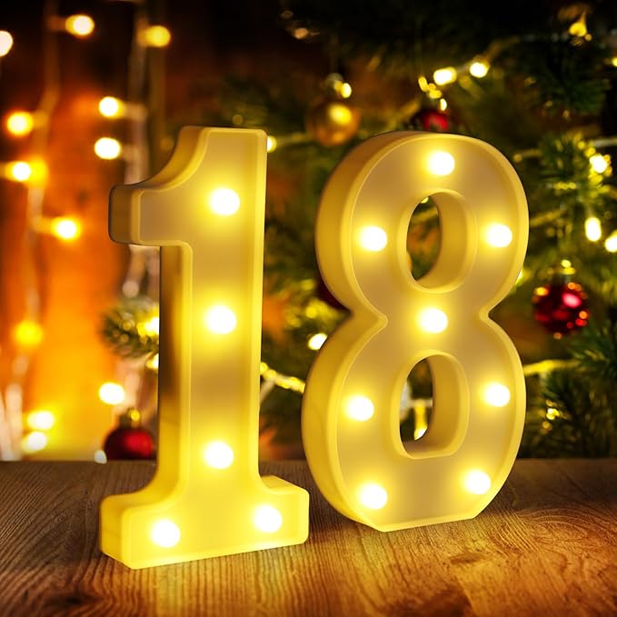 18th Birthday Decorations for Girls and Boys,Happy 18th Birthday Decorations for Men Centerpieces Table,18 Light Up Numbers Sign Led for Party Backdrop Wall Decor for Wedding Anniversary Home