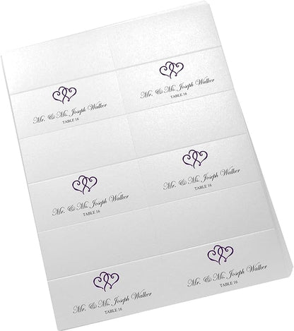 Linked Hearts Printable Place Cards, Eggplant (Choose Color), Set of 150 (25 Sheets), Laser & Inkjet Printers - Wedding, Party, Dinner, and Special Events - Made in the USA
