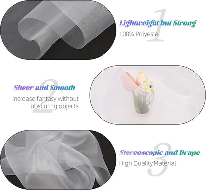 Crystal Organza Fabric Tulle 11 Inch by 50 Yards Sheer Tulle Rolls for DIY Craft Wedding Party Baby Shower Decor Gift Wrapping Party Supplies (White)