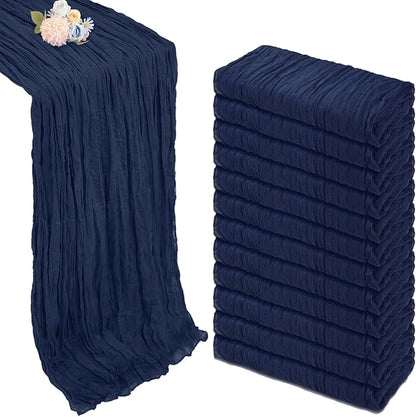 12 Pack Navy Blue Cheesecloth Table Runner 10ft Boho Gauze Fabric Cheese Cloth Table Runner 35 x 120 Inch Rustic Sheer Runner for Romantic Wedding Decor Baby Shower Party Table Centerpiece Decoration